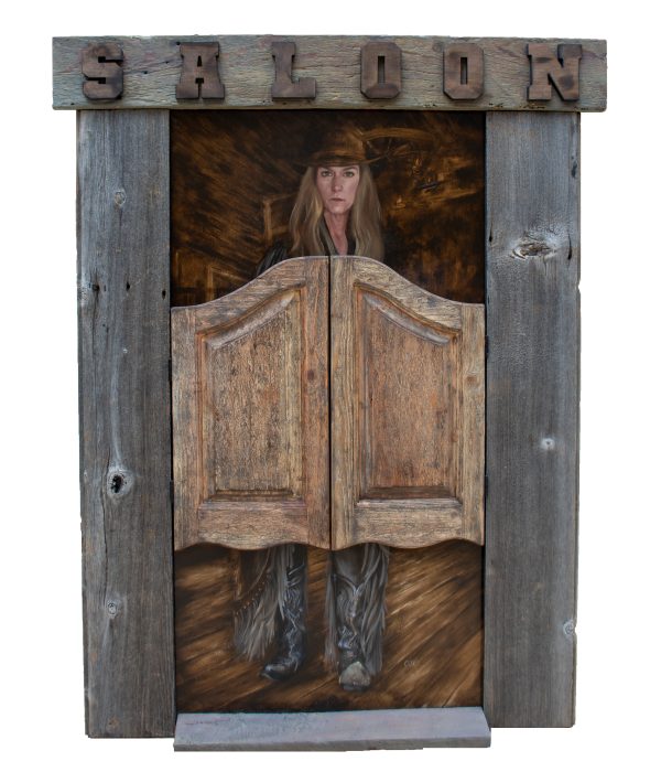 Saloon Girl w door closed white bkgnd