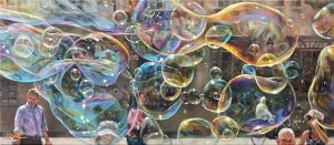 Diefenbach Life in a Bubble Oil on Linen 14x32in 35x81cm