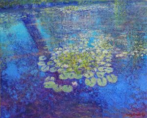 Water lilies study, Botanisk hage Oslo, oil on canvas, 13x16 inch $2150